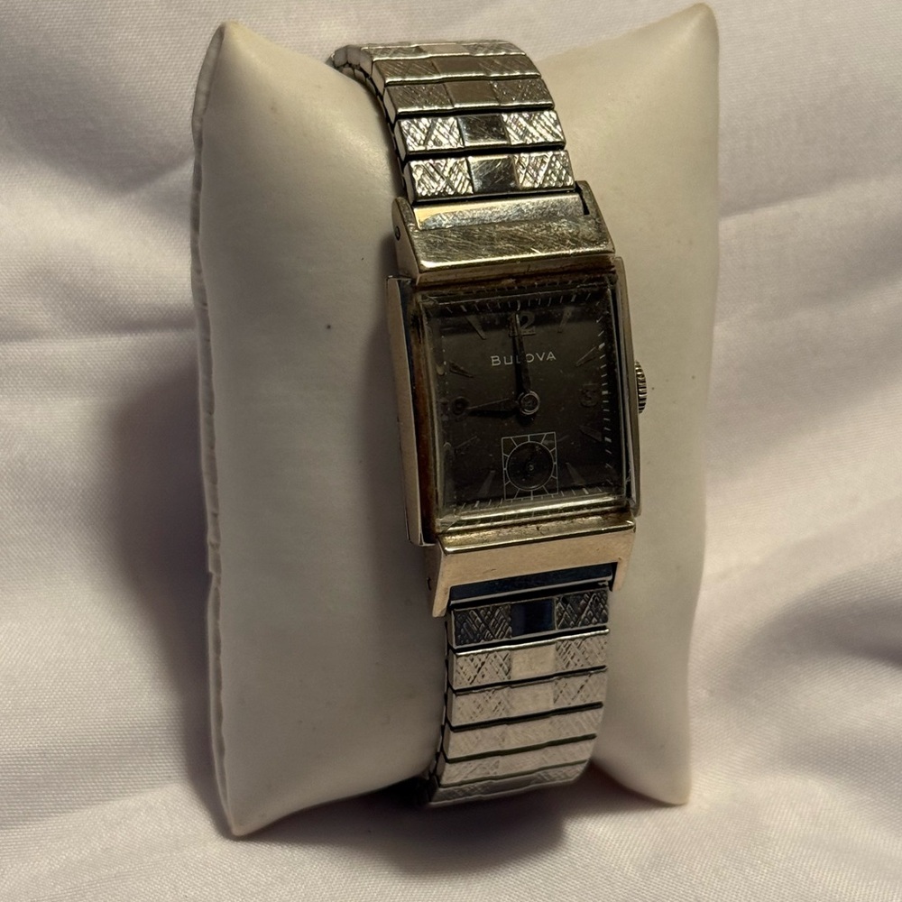 Bulova Silver Rectangular Stretchy Band Women’s o… - image 2